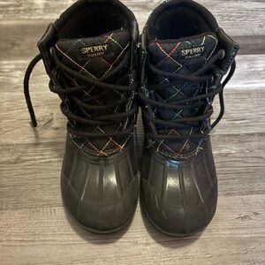 Sperry Kids Black Quilted Boots with Rainbow Stitching